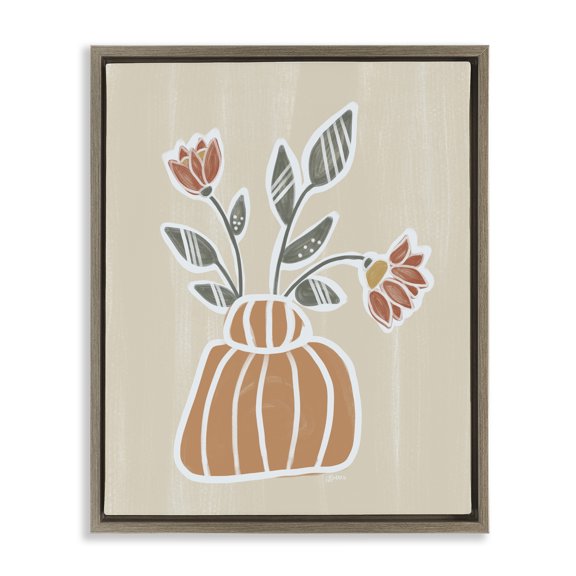 Stupell Industries Cottage Blooms Asymmetrical Vase Brown Framed Floater Canvas Wall Art design by Beki Marquardt, 31 x 25