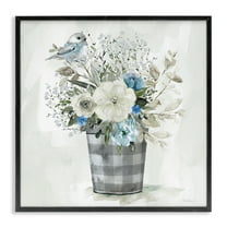 Stupell Industries Cottage Blooms Plaid Vase Plants & Flowers Painting Black Framed Art Print Wall Art, 12 x 12