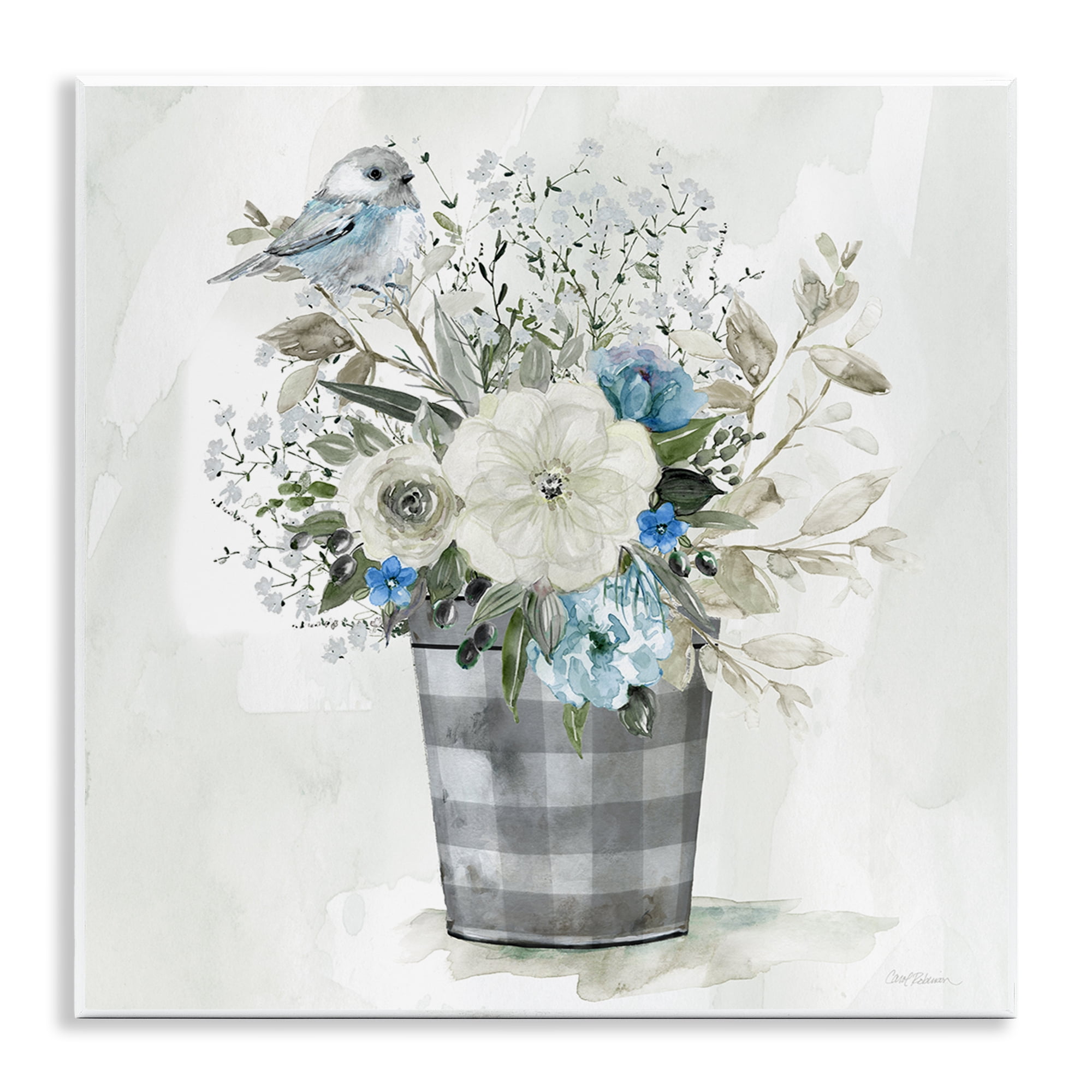 Stupell Industries Cottage Blooms Plaid Vase Plants & Flowers Painting Unframed Art Print Wall Art, 12 x 12