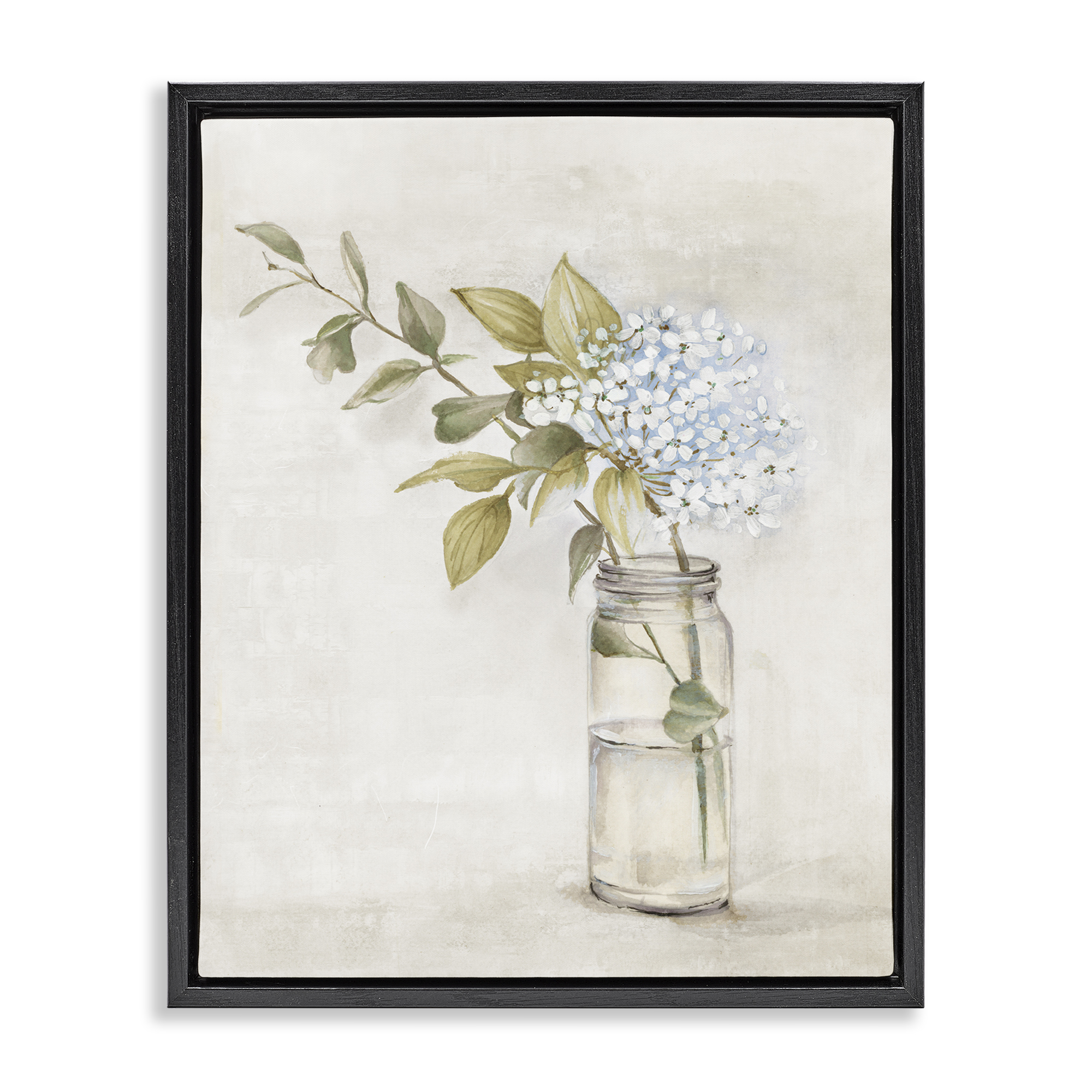 Stupell Industries Cottage Blooms in Jar Plants & Flowers Painting Black Floater Framed Canvas Art Print Wall Art, 17 x 21
