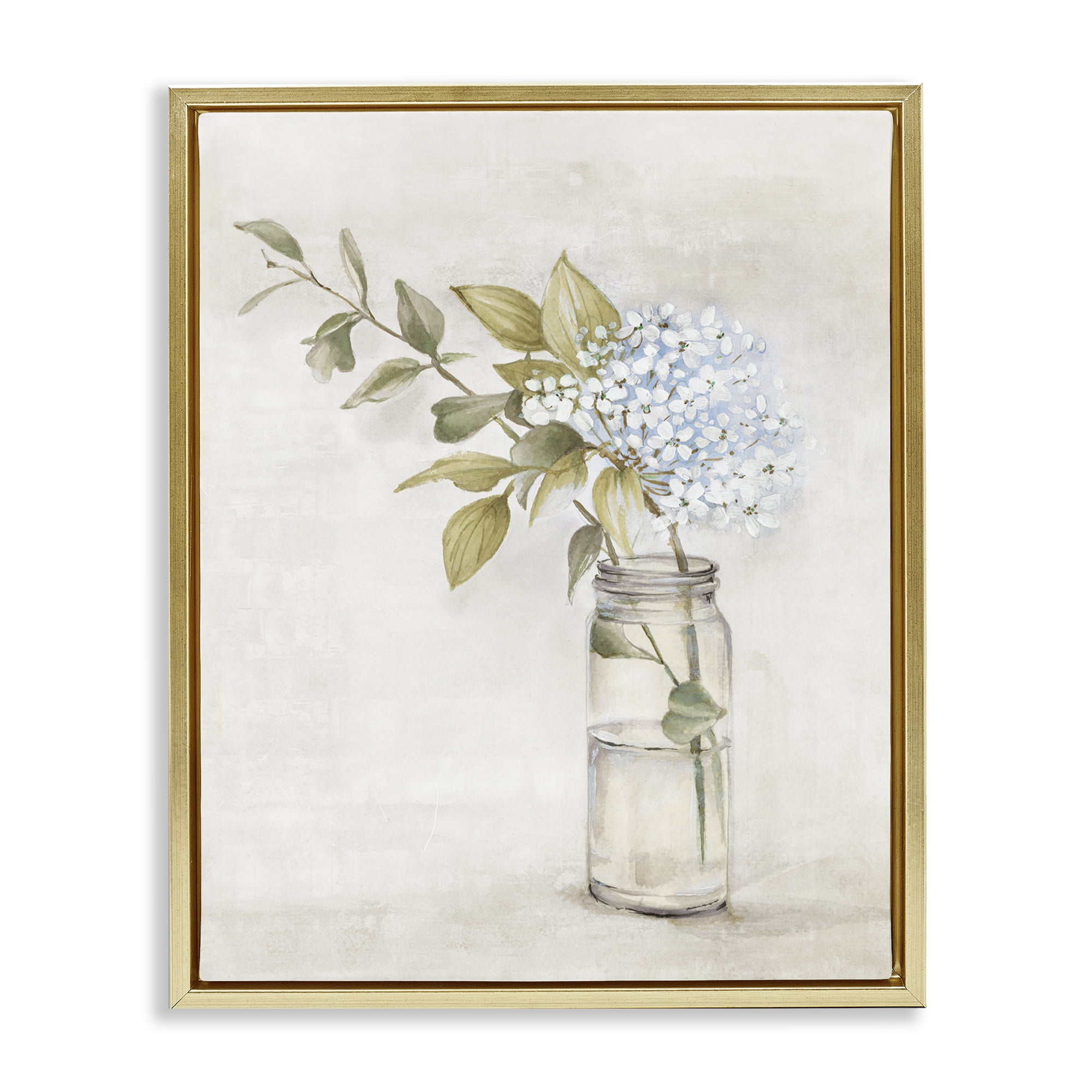 Stupell Industries Cottage Blooms in Jar Plants & Flowers Painting Gold Floater Framed Canvas Art Print Wall Art, 17 x 21