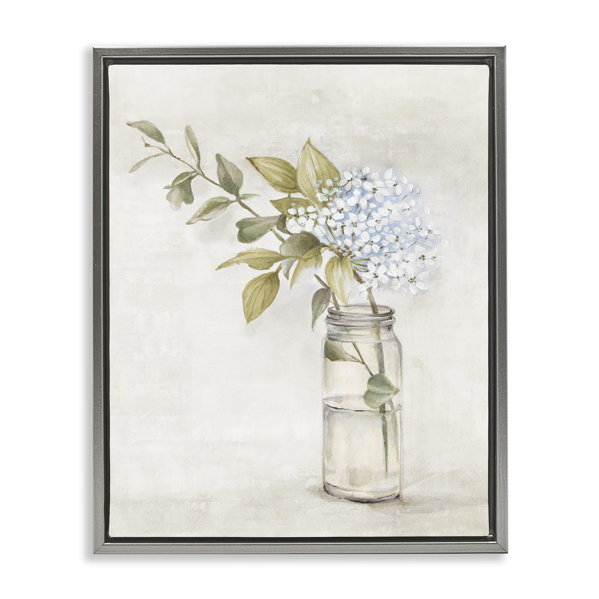 Stupell Industries Cottage Blooms in Jar Plants & Flowers Painting Gray Floater Framed Canvas Art Print Wall Art, 17 x 21