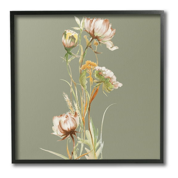 Stupell Industries Cottage Blooms on Green Botanical & Floral Painting Black Framed Art Print Wall Art, 12 x 12