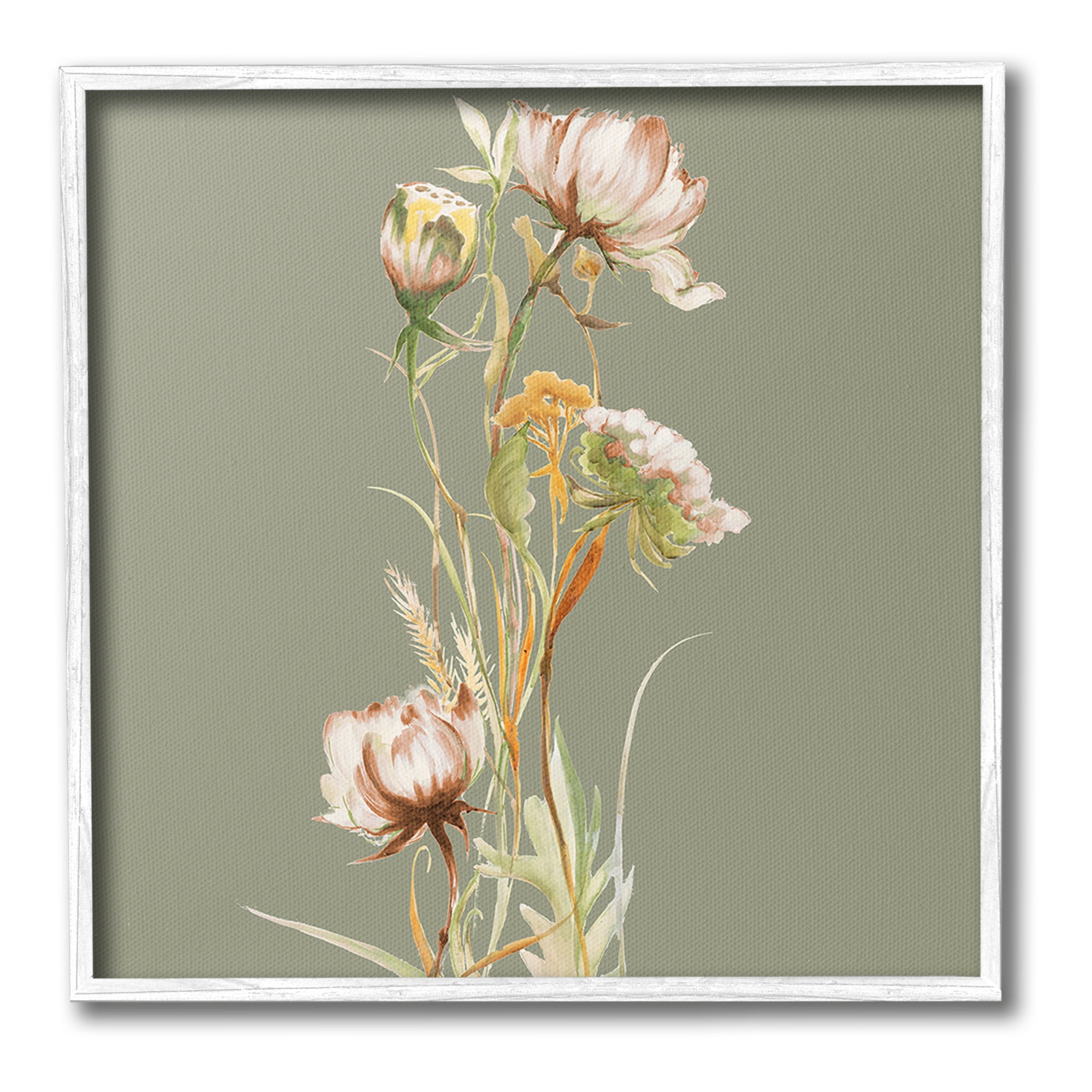 Stupell Industries Cottage Blooms on Green Botanical & Floral Painting White Framed Art Print Wall Art, 24 x 24