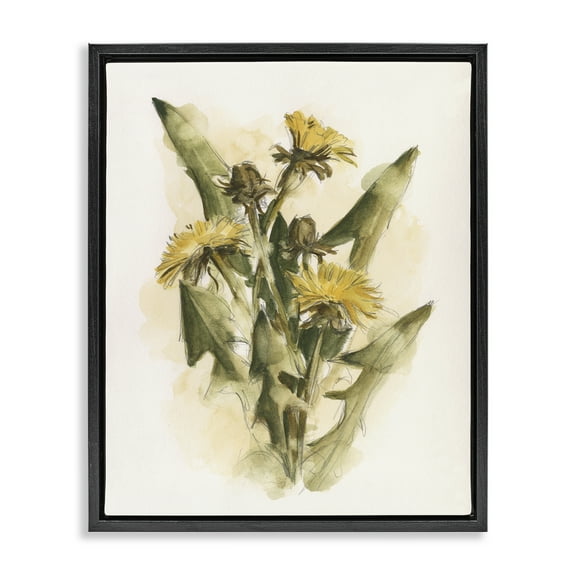 Stupell Industries Cottage Buttercup Flowers Botanical & Floral Painting Black Floater Framed Art Print Wall Art, 17 x 21