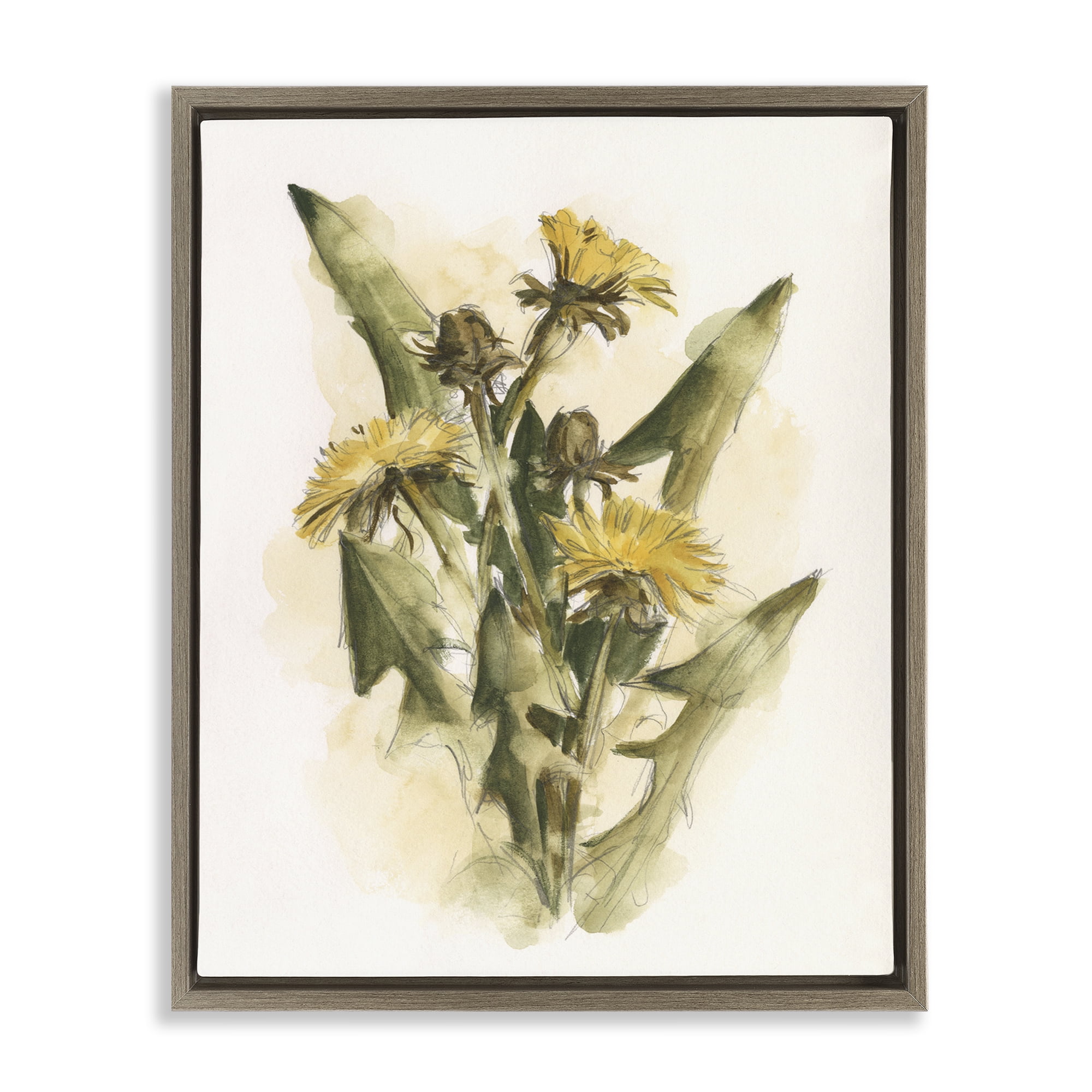Stupell Industries Cottage Buttercup Flowers Botanical & Floral Painting Brown Floater Framed Art Print Wall Art, 25 x 31
