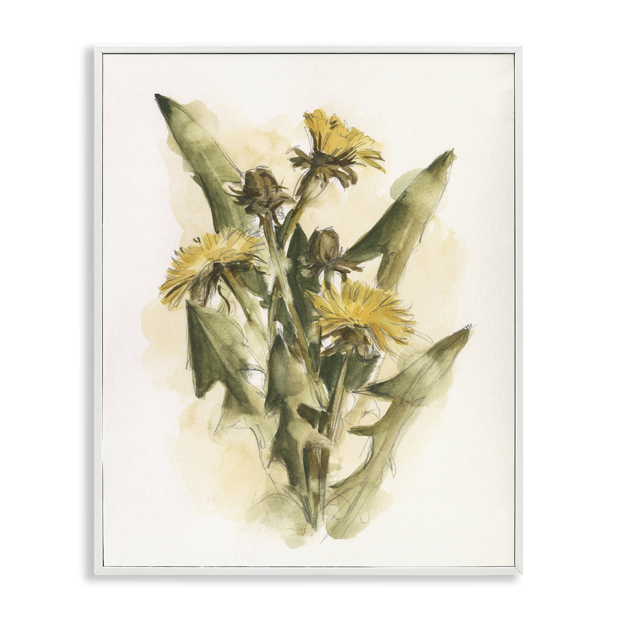 Stupell Industries Cottage Buttercup Flowers Botanical & Floral Painting White Framed Art Print Wall Art, 24 x 30