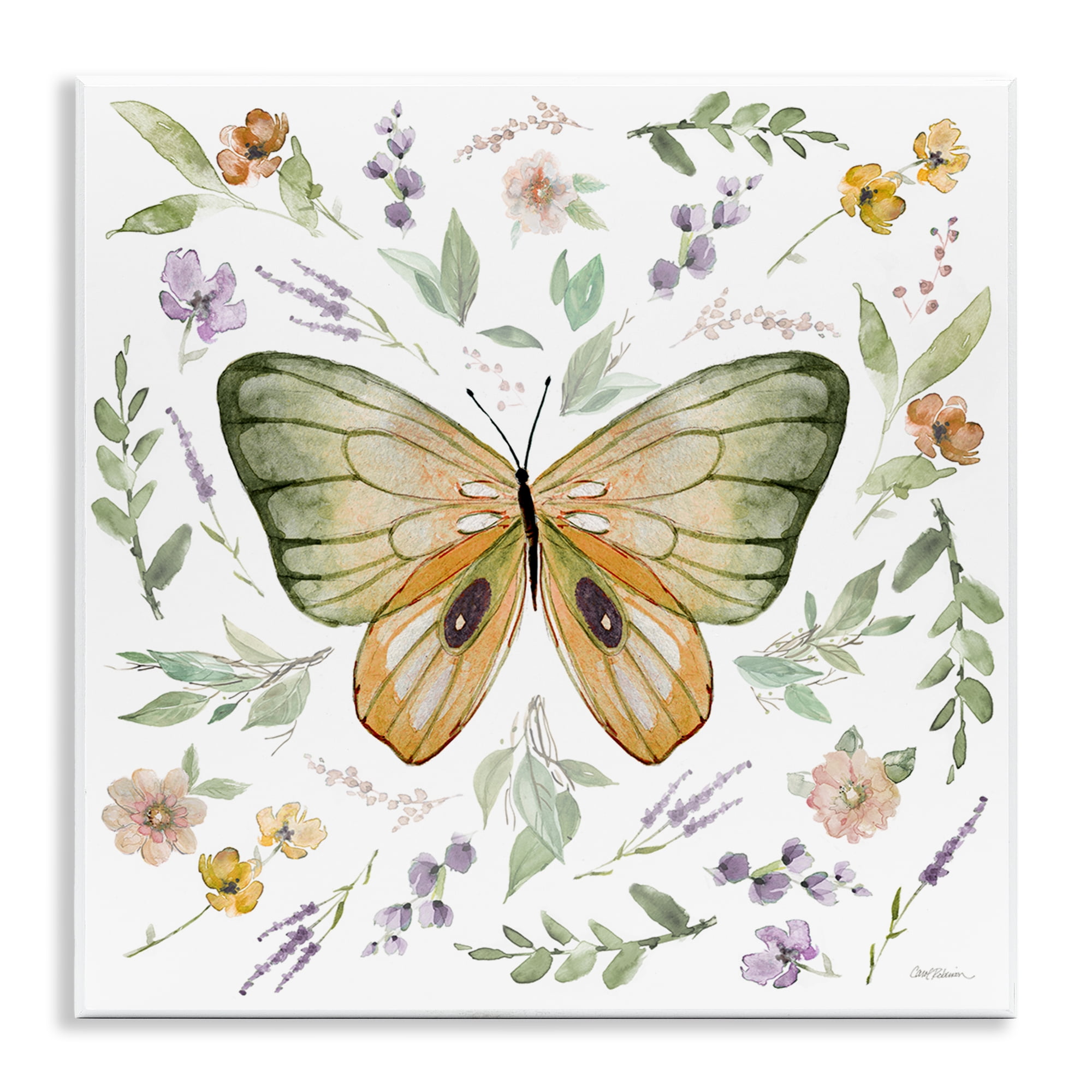 Stupell Industries Cottage Butterfly Botanicals Animals Painting Unframed Art Print Wall Art, 12 x 12