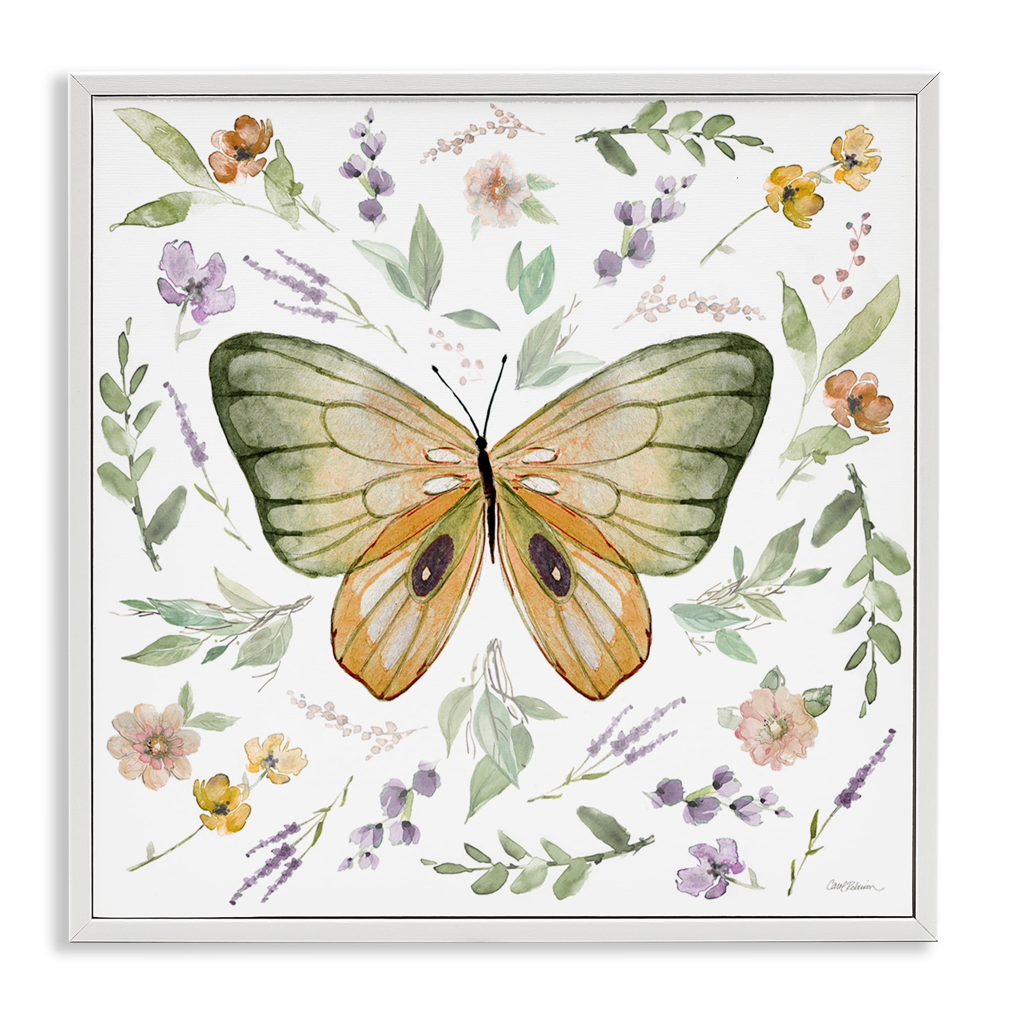Stupell Industries Cottage Butterfly Botanicals Animals Painting White Framed Art Print Wall Art, 17 x 17