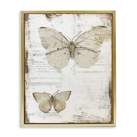 Stupell Industries Cottage Butterfly Journal Collage Gold Floating Frame Canvas Art, 17 x 21, by Riley B