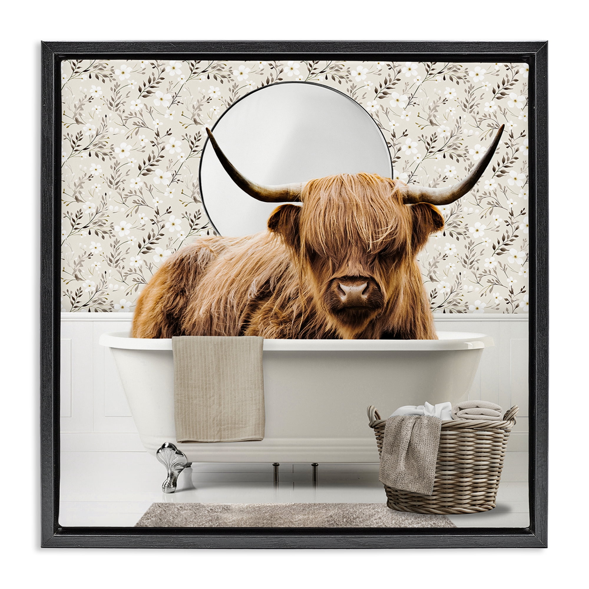 Stupell Industries Cottage Cattle Bath Time Black Framed Floater Canvas Wall Art, design by CAD Designs