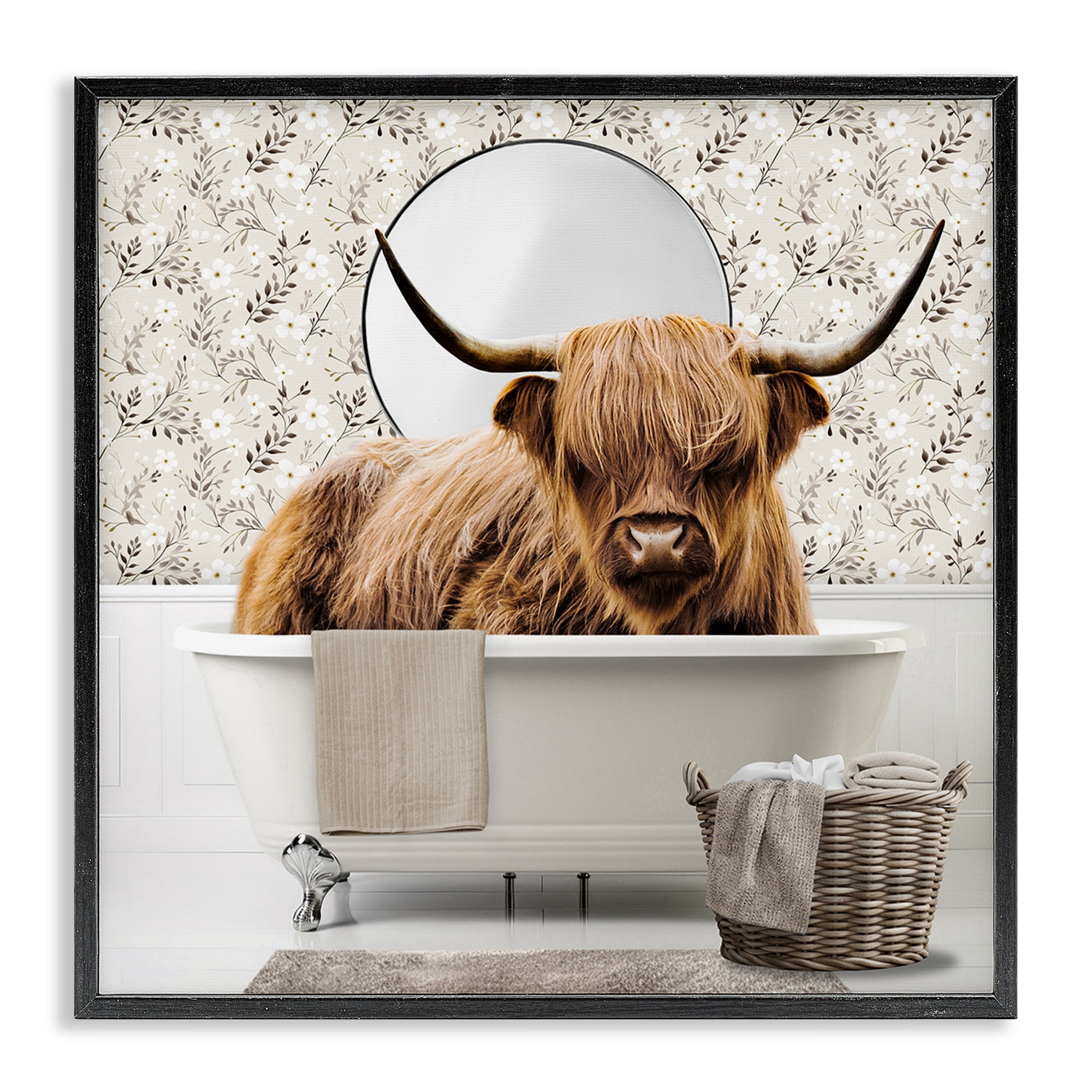 Stupell Industries Cottage Cattle Bath Time Black Framed Giclee Art, design by CAD Designs
