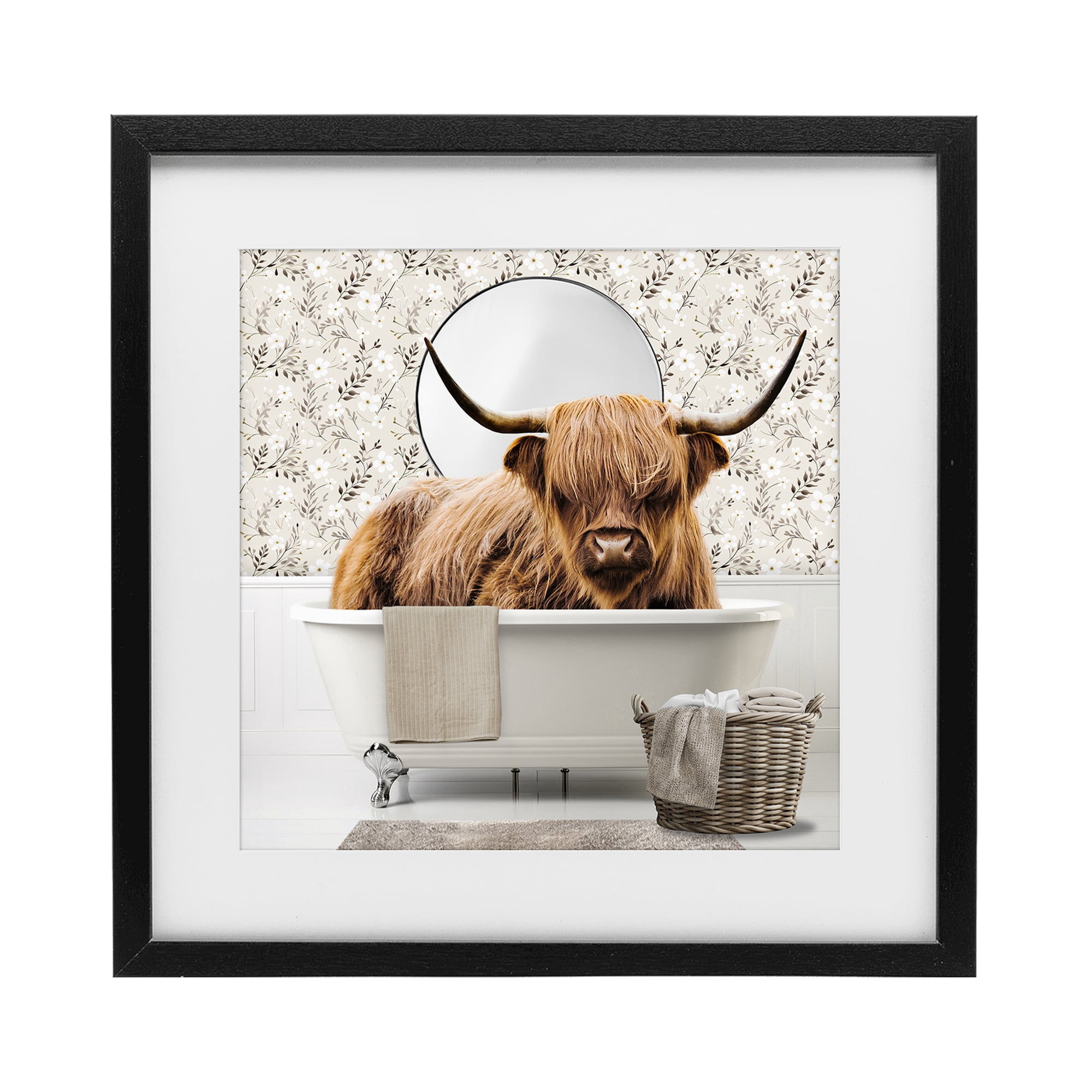 Stupell Industries Cottage Cattle Bath Time Black Framed Print Under Glass, design by CAD Designs