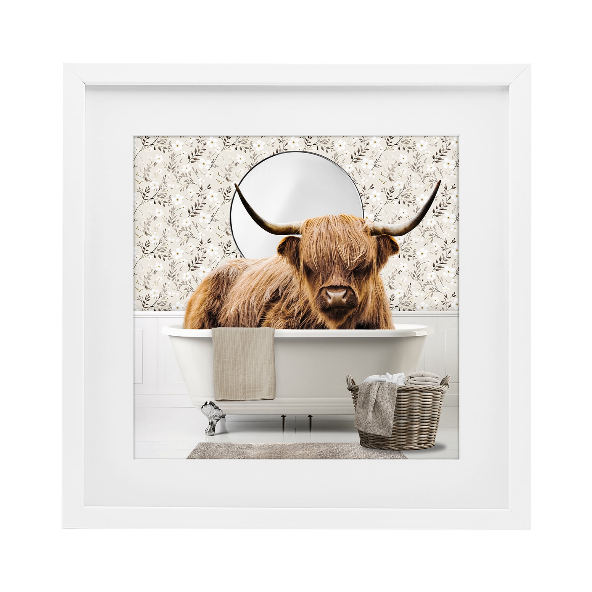 Stupell Industries Cottage Cattle Bath Time White Framed Print Under Glass, design by CAD Designs