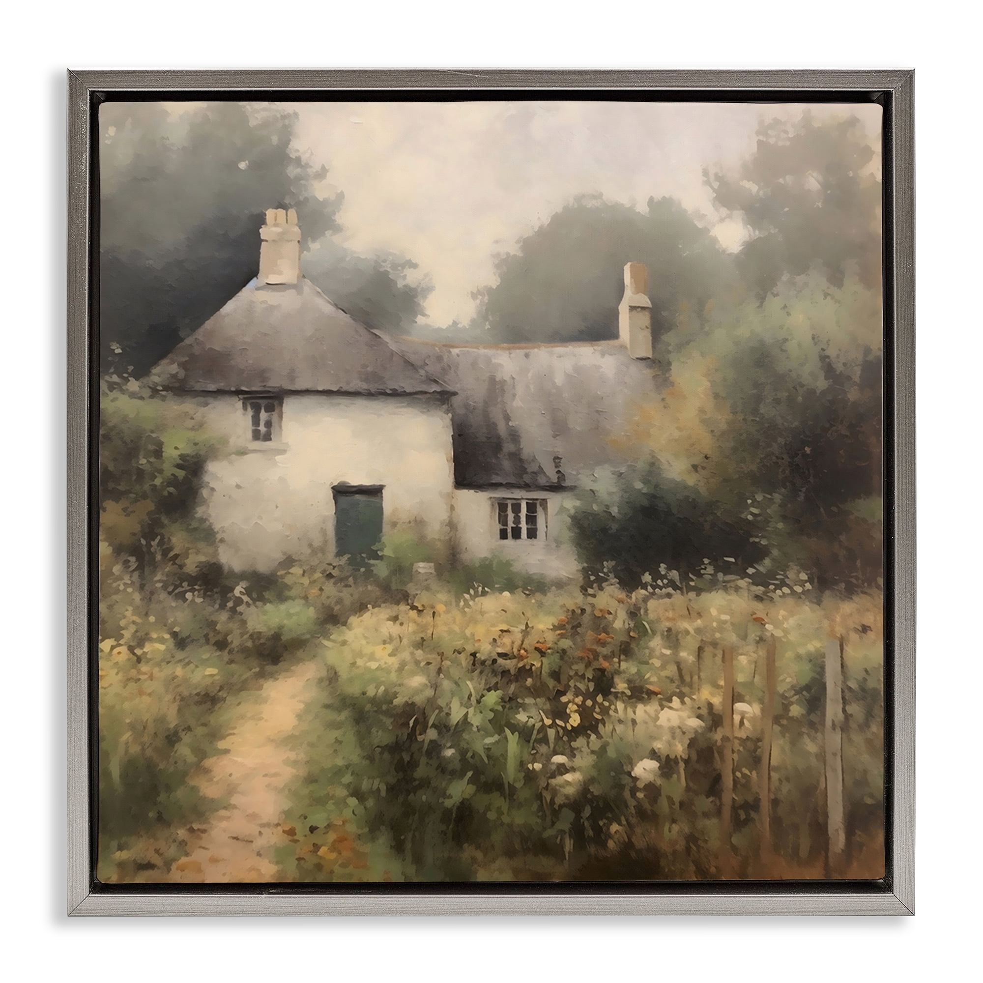 Stupell Industries Cottage Comfort in Summer Garden Gray Framed Floater Canvas Wall Art, design by Creative Studio