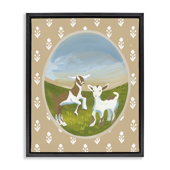 Stupell Industries Cottage Core Goats Black Framed Floater Canvas Wall Art design by Evelyn Coleman, 21 x 17