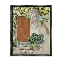 Stupell Industries Cottage Doorway Botanicals Travel & Places Painting Black Floater Framed Canvas Art Print Wall Art, 17 x 21