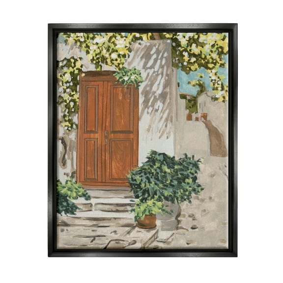 Stupell Industries Cottage Doorway Botanicals Travel & Places Painting Black Floater Framed Canvas Art Print Wall Art, 17 x 21