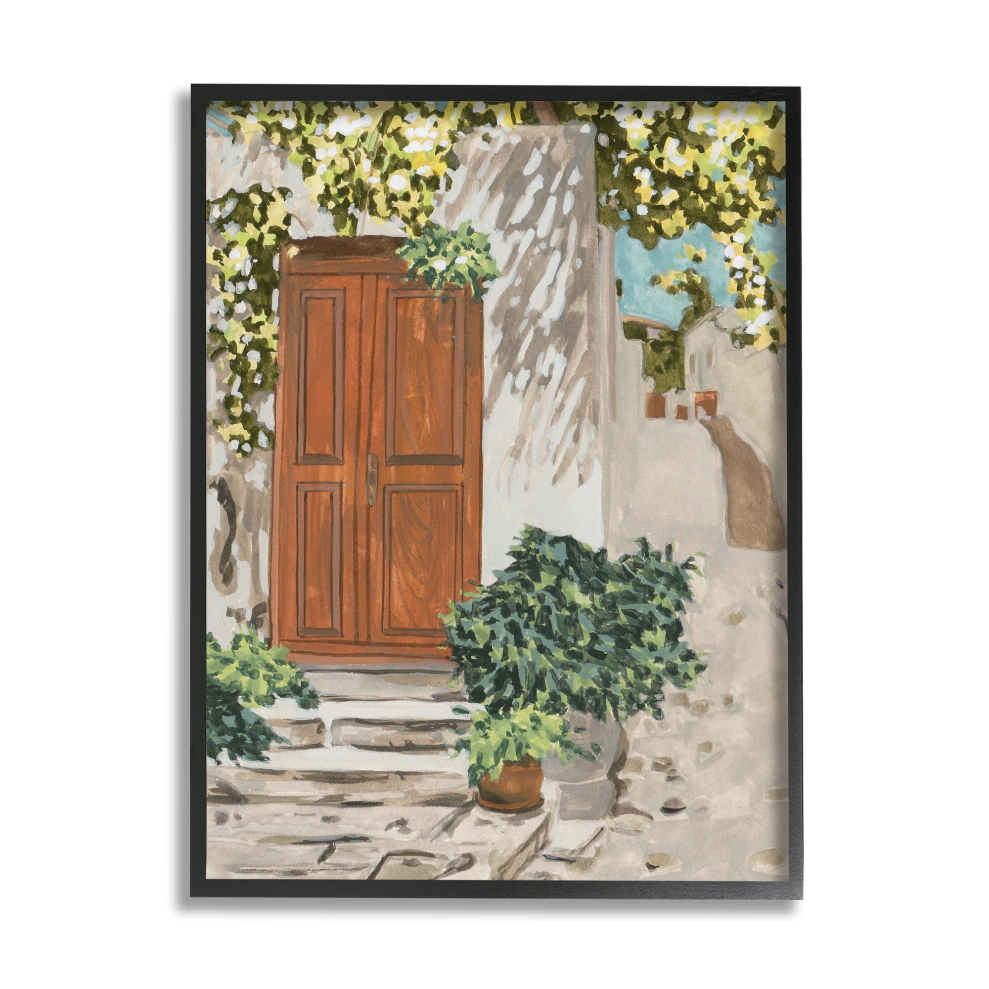 Stupell Industries Cottage Doorway Botanicals Travel & Places Painting Black Framed Art Print Wall Art, 16 x 20