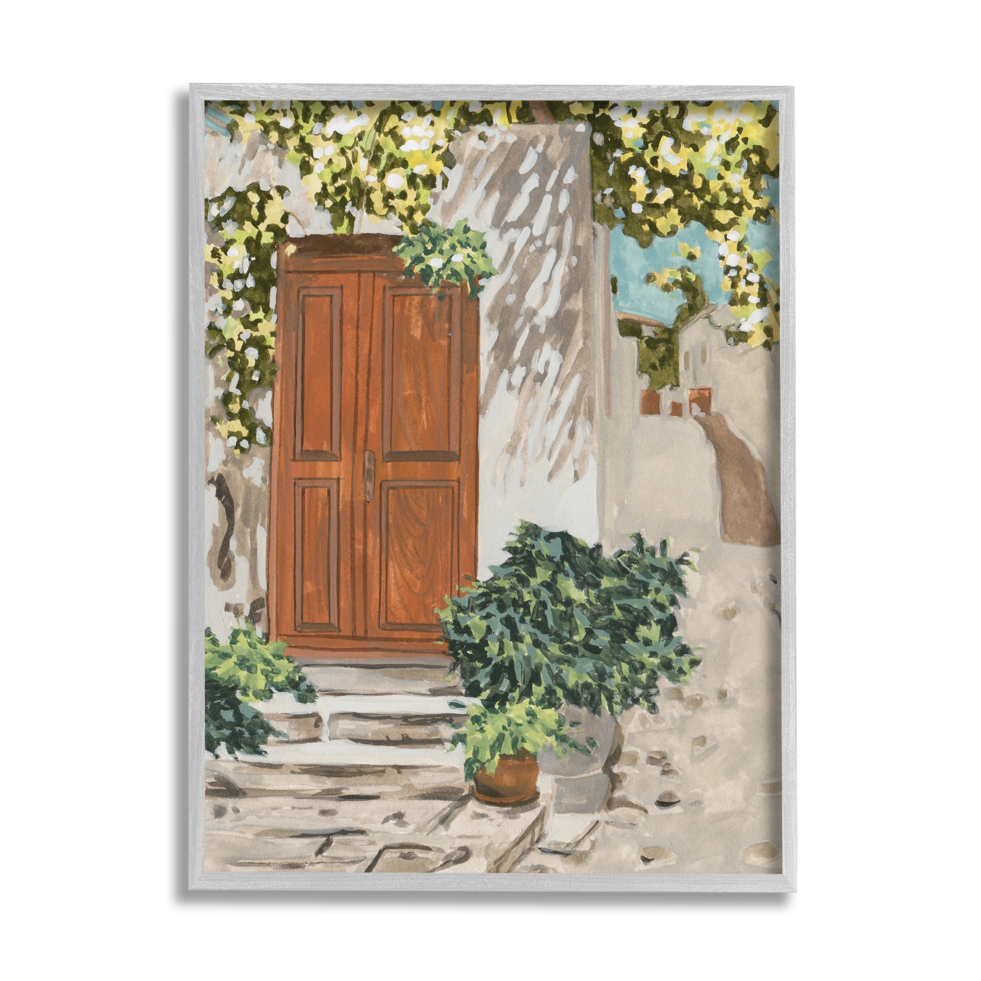 Stupell Industries Cottage Doorway Botanicals Travel & Places Painting Gray Framed Art Print Wall Art, 24 x 30