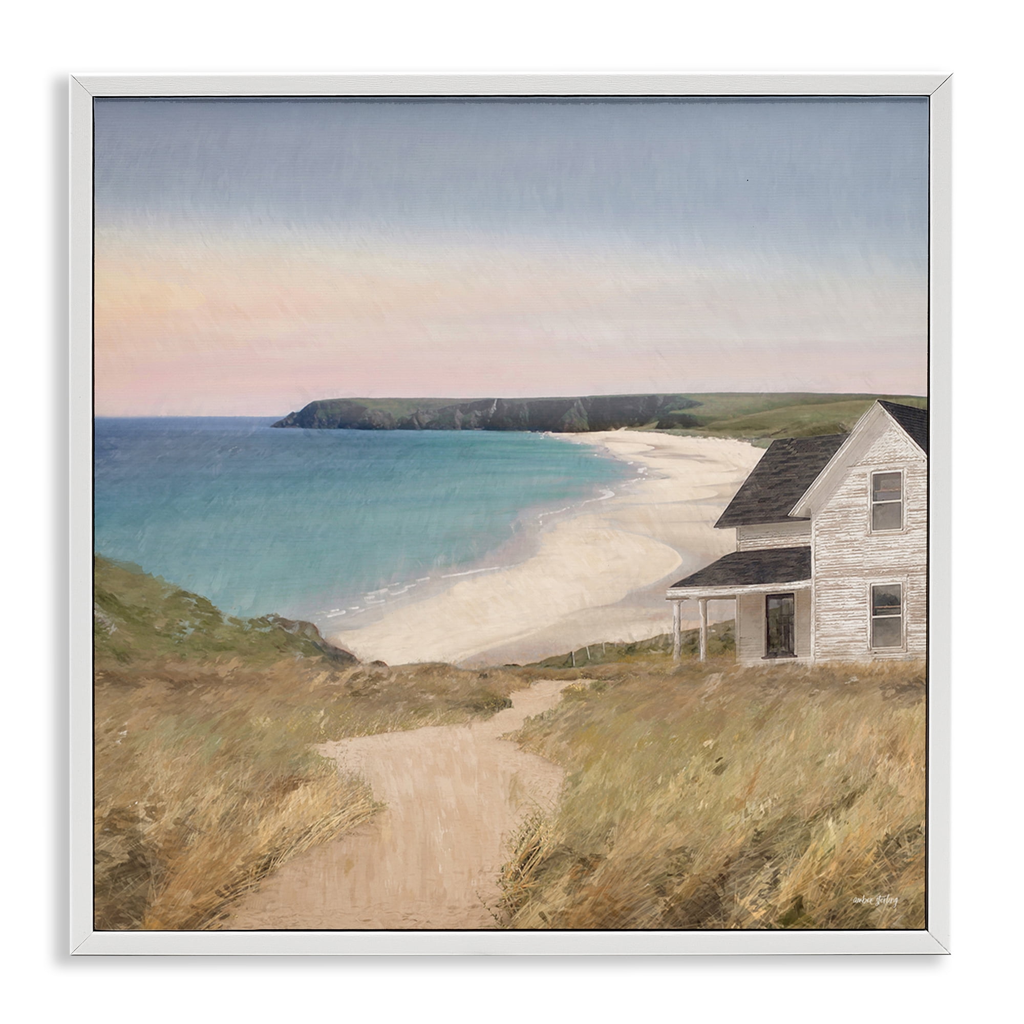 Stupell Industries Cottage Down By Shore Landscape & Nature Painting White Framed Art Print Wall Art, 24 x 24