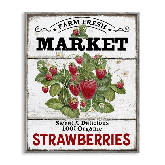 Stupell Industries Cottage Farm Fresh Strawberries Gray Framed Giclee Art, 16 x 20, by Creatif Belle