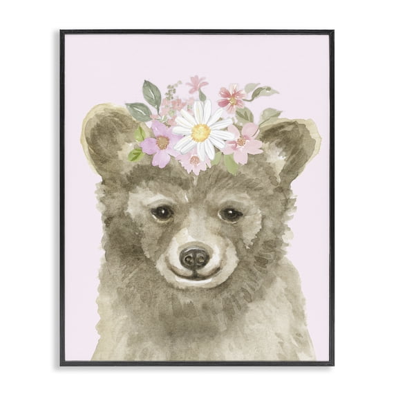 Stupell Industries Cottage Floral Bear on Pink Black Framed Giclee Art, 11 x 14, by Corinne Haig