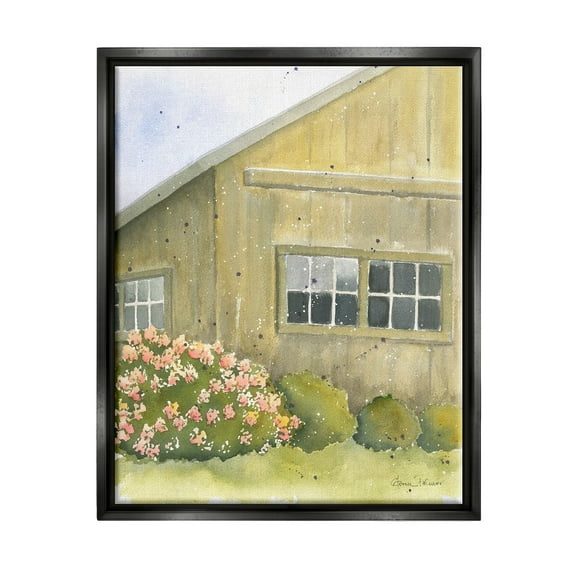 Stupell Industries Cottage Floral Bushes Painting Landscape Painting Black Floater Framed Art Print Wall Art
