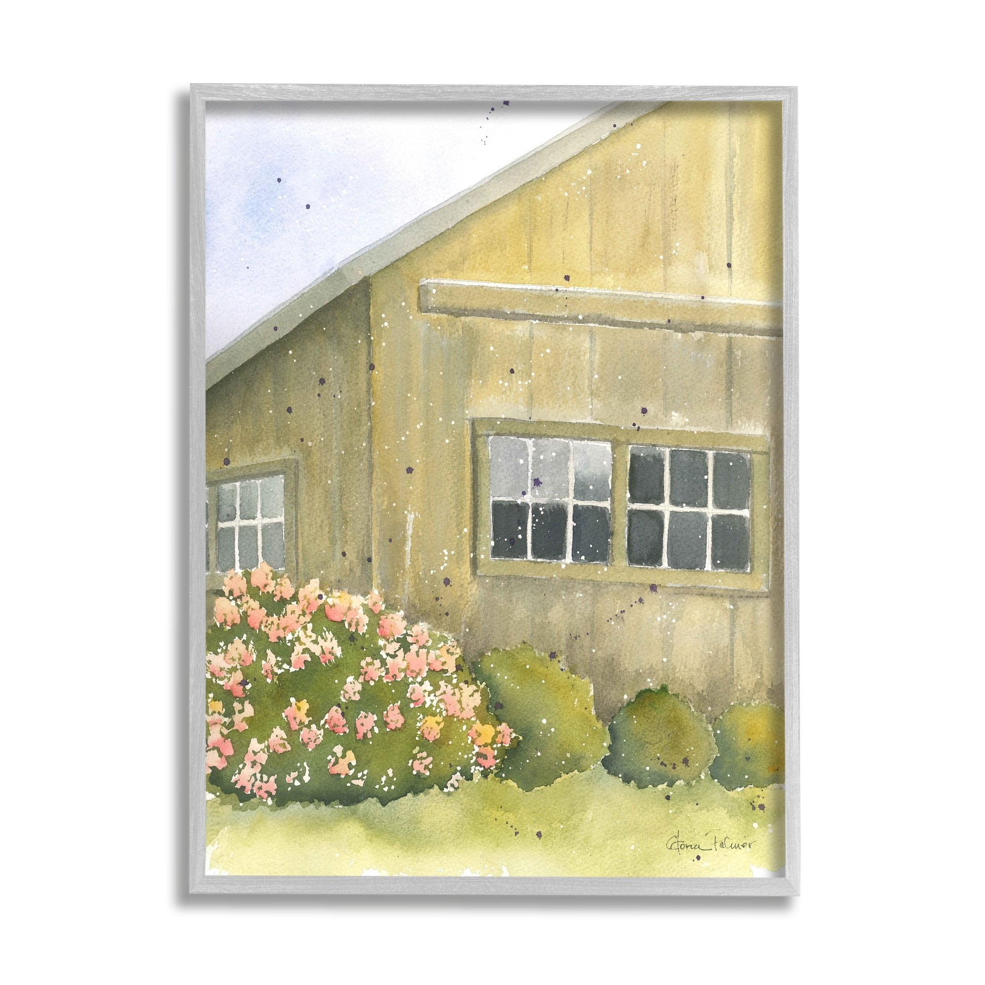 Stupell Industries Cottage Floral Bushes Painting Landscape Painting Gray Framed Art Print Wall Art