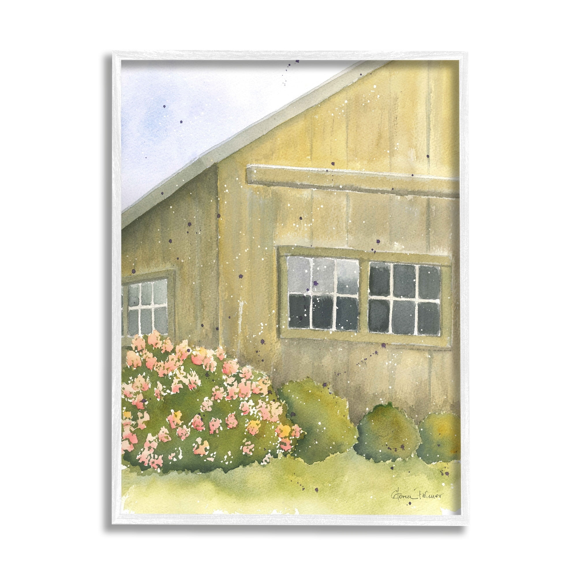 Stupell Industries Cottage Floral Bushes Painting Landscape Painting White Framed Art Print Wall Art
