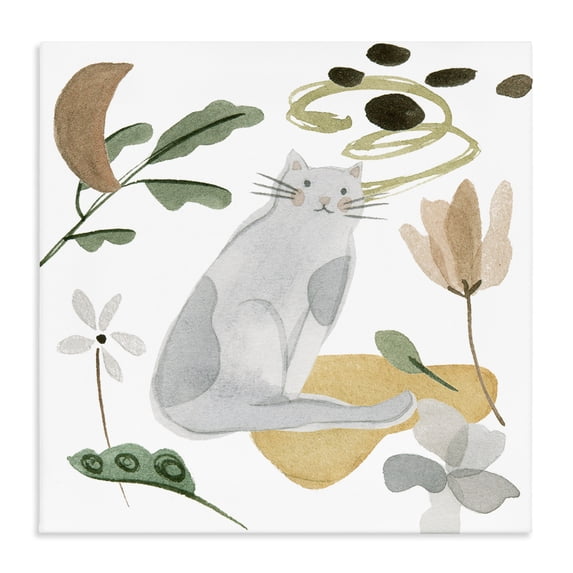 Stupell Industries Cottage Floral Happy Cat Botanicals Canvas Art, 24 x 24, by Melissa Wang
