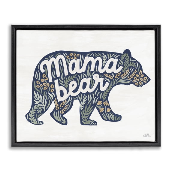 Stupell Industries Cottage Floral Mama Bear Phrase Black Floating Frame Canvas Art, 21 x 17, by Laura Marshall