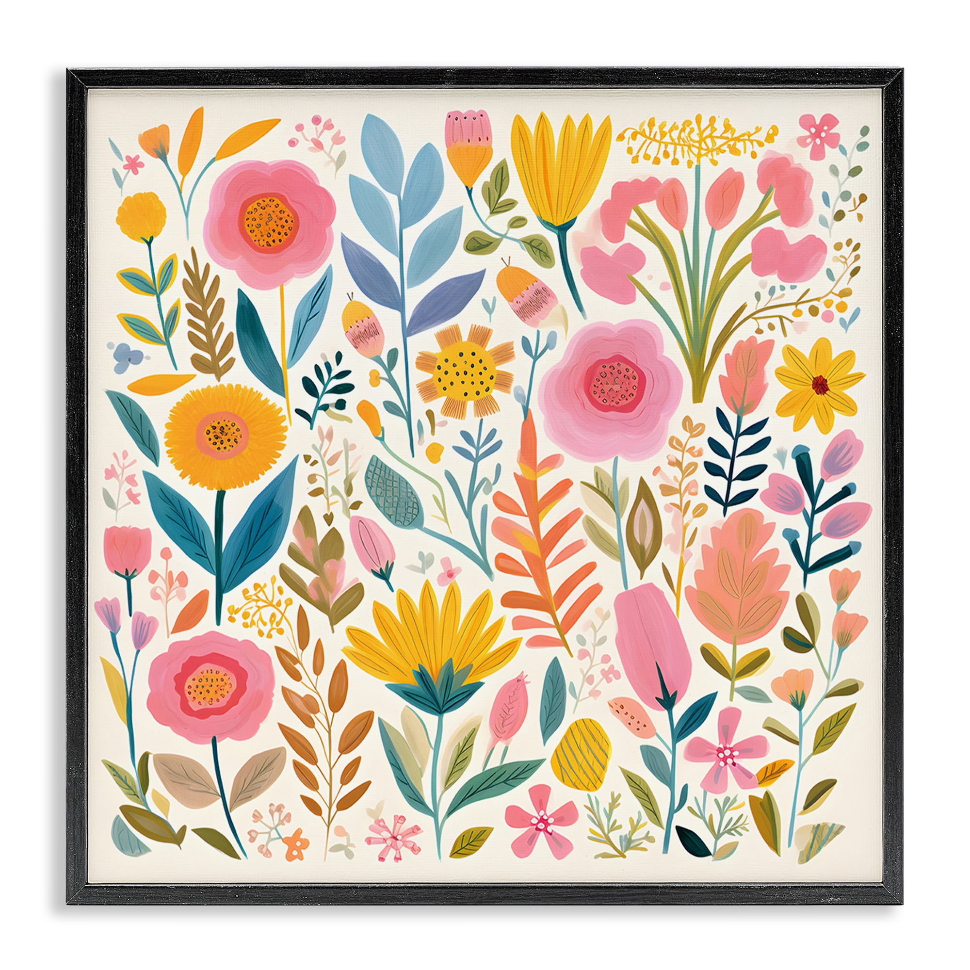 Stupell Industries Cottage Florals Pattern Plants & Flowers Painting Black Framed Art Print Wall Art, 17 x 17