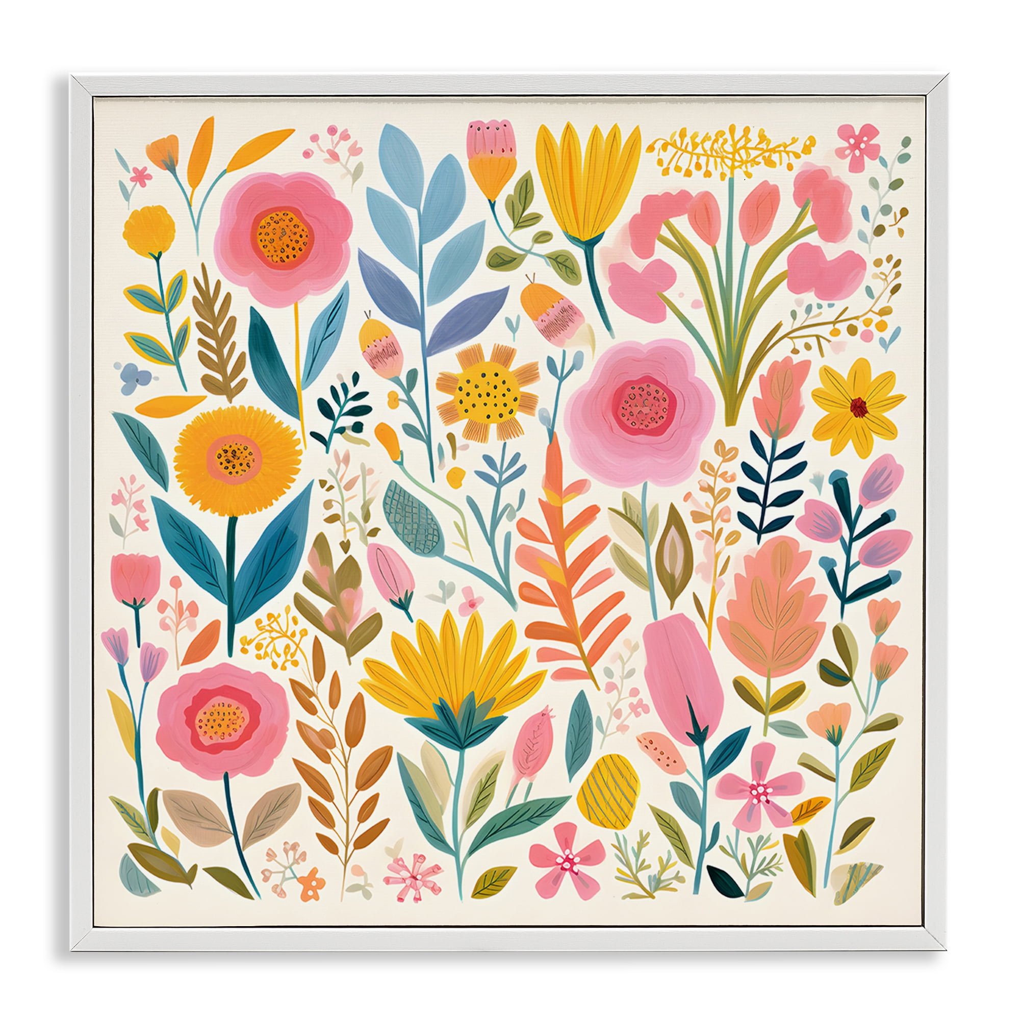 Stupell Industries Cottage Florals Pattern Plants & Flowers Painting White Framed Art Print Wall Art, 12 x 12