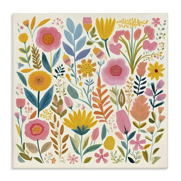Stupell Industries Cottage Florals Pattern Plants & Flowers Painting Wrapped Canvas Art Print Wall Art, 17 x 17