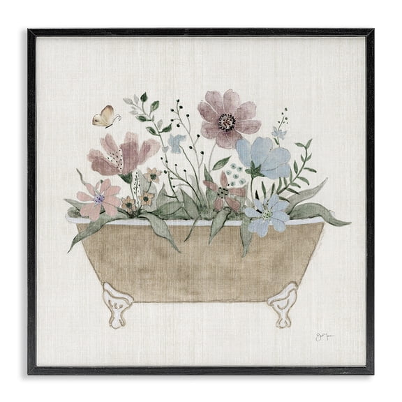 Stupell Industries Cottage Florals in Bathtub Floral Painting Black Framed Art Print Wall Art, 12 x 12