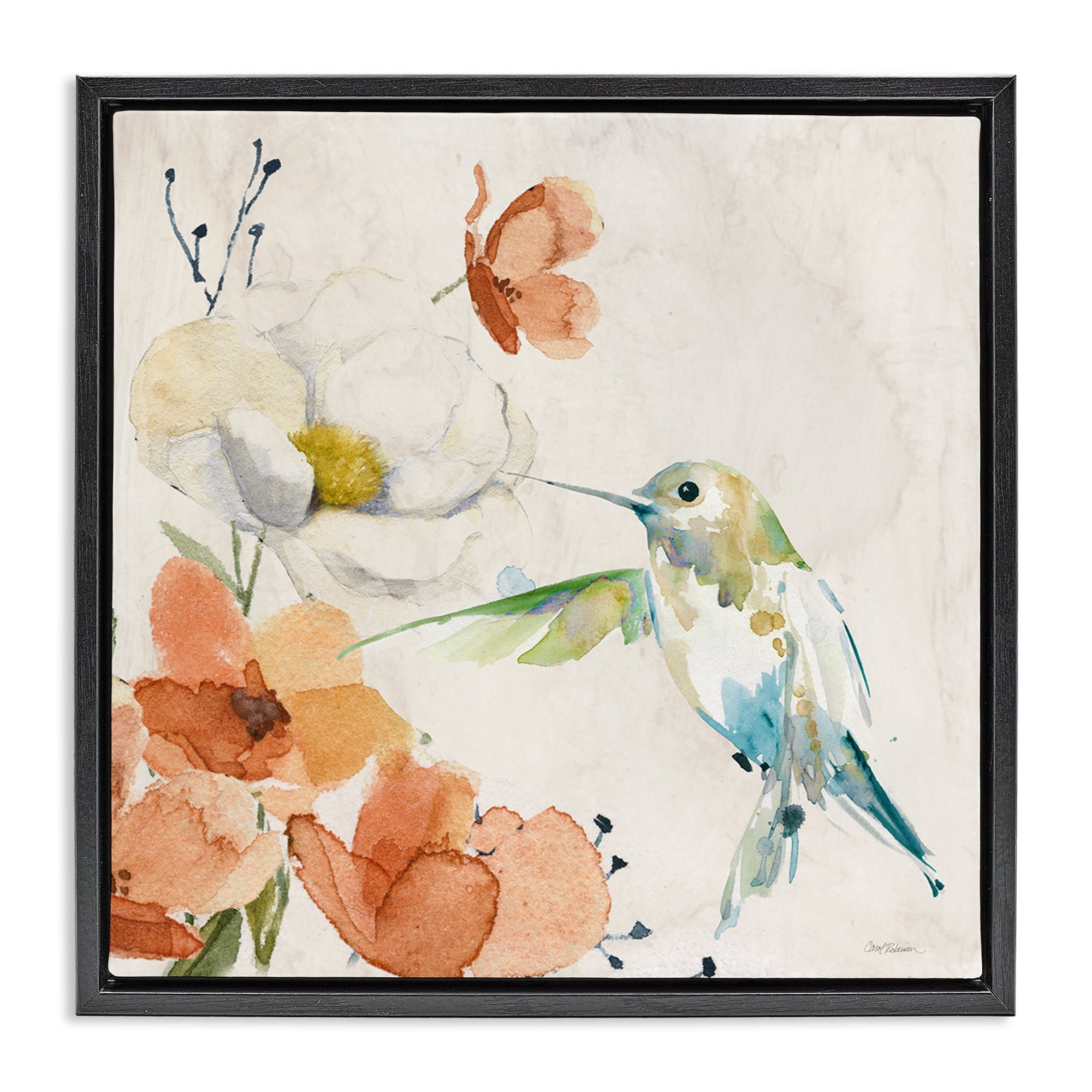 Stupell Industries Cottage Flowers & Bird Plants & Flowers Painting Black Floater Framed Canvas Art Print Wall Art, 18 x 18