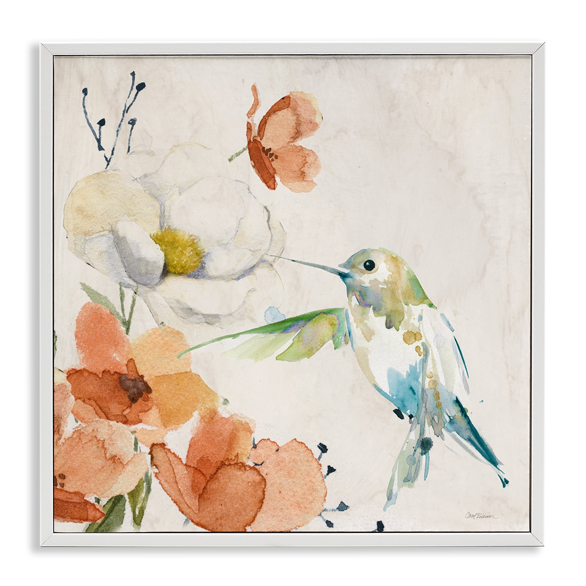 Stupell Industries Cottage Flowers & Bird Plants & Flowers Painting White Framed Art Print Wall Art, 24 x 24