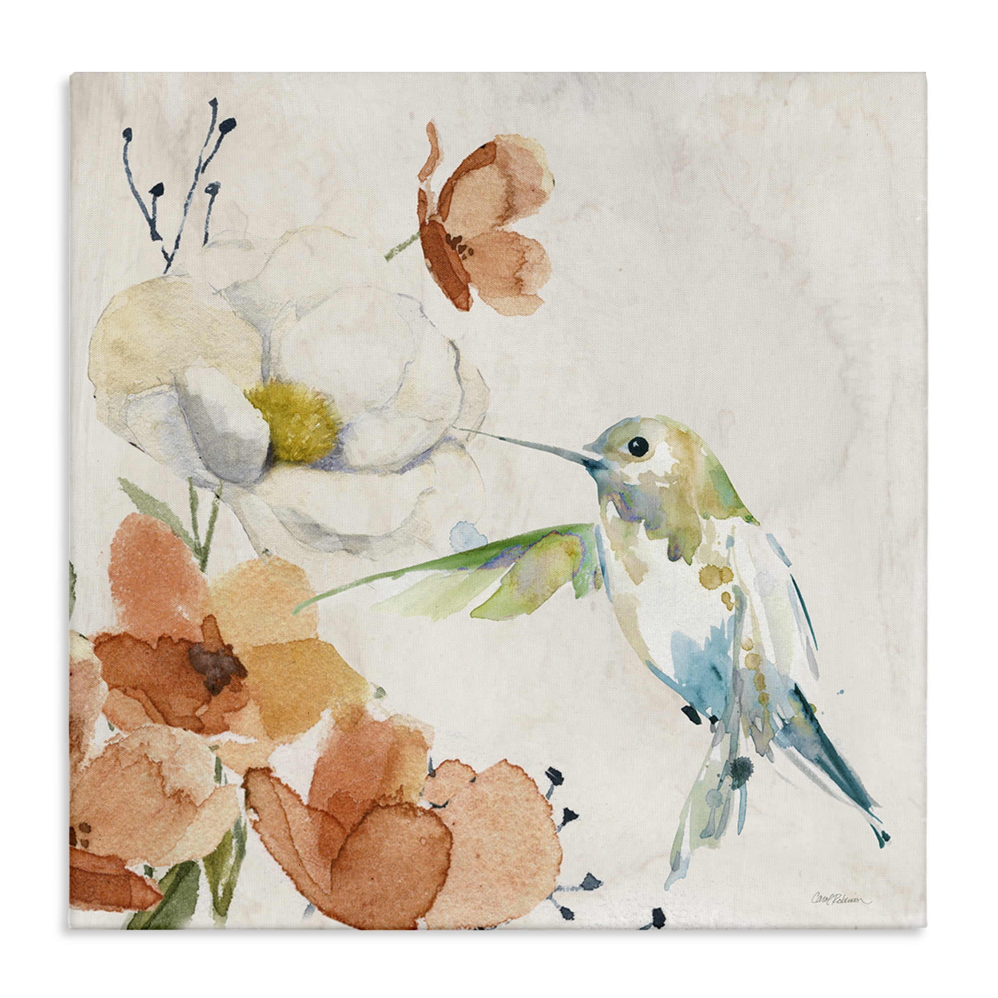 Stupell Industries Cottage Flowers & Bird Plants & Flowers Painting Wrapped Canvas Art Print Wall Art, 17 x 17