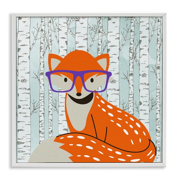 Stupell Industries Cottage Fox & Birch Trees White Framed Giclee Art, 12 x 12, by Kim Allen