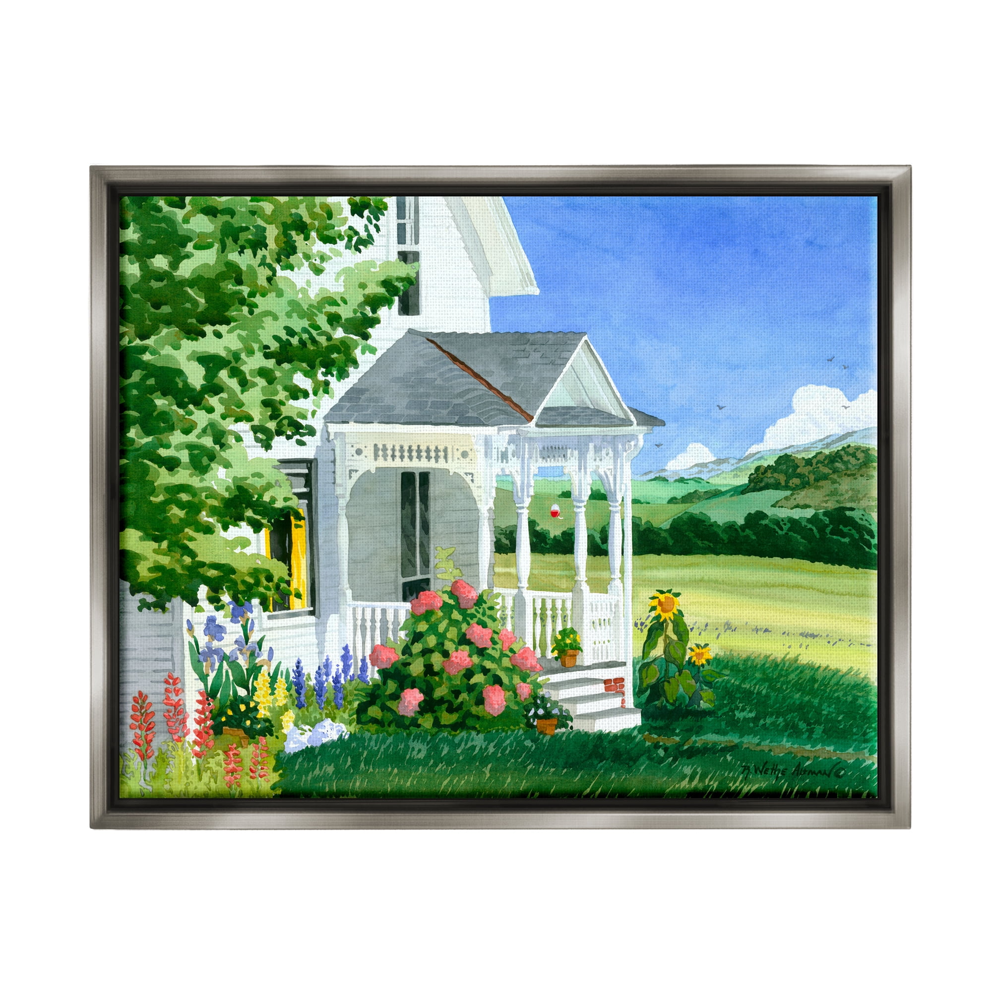 Stupell Industries Cottage Garden Painting Nature Painting Gray Floater Framed Art Print Wall Art, 31 x 25
