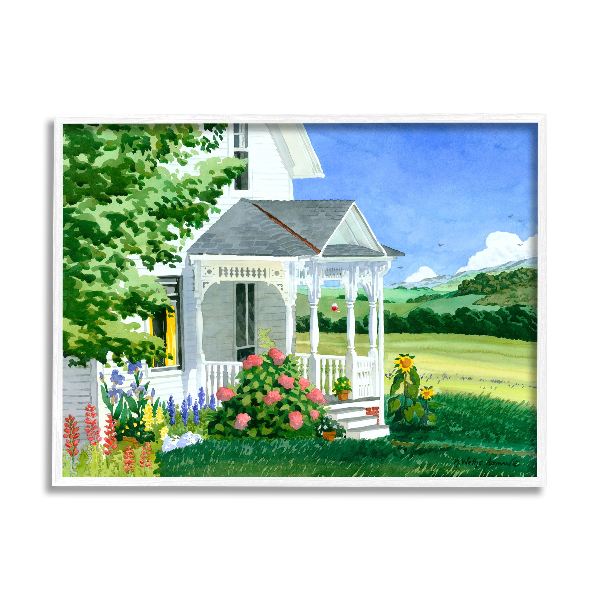 Stupell Industries Cottage Garden Painting Nature Painting White Framed Art Print Wall Art, 20 x 16