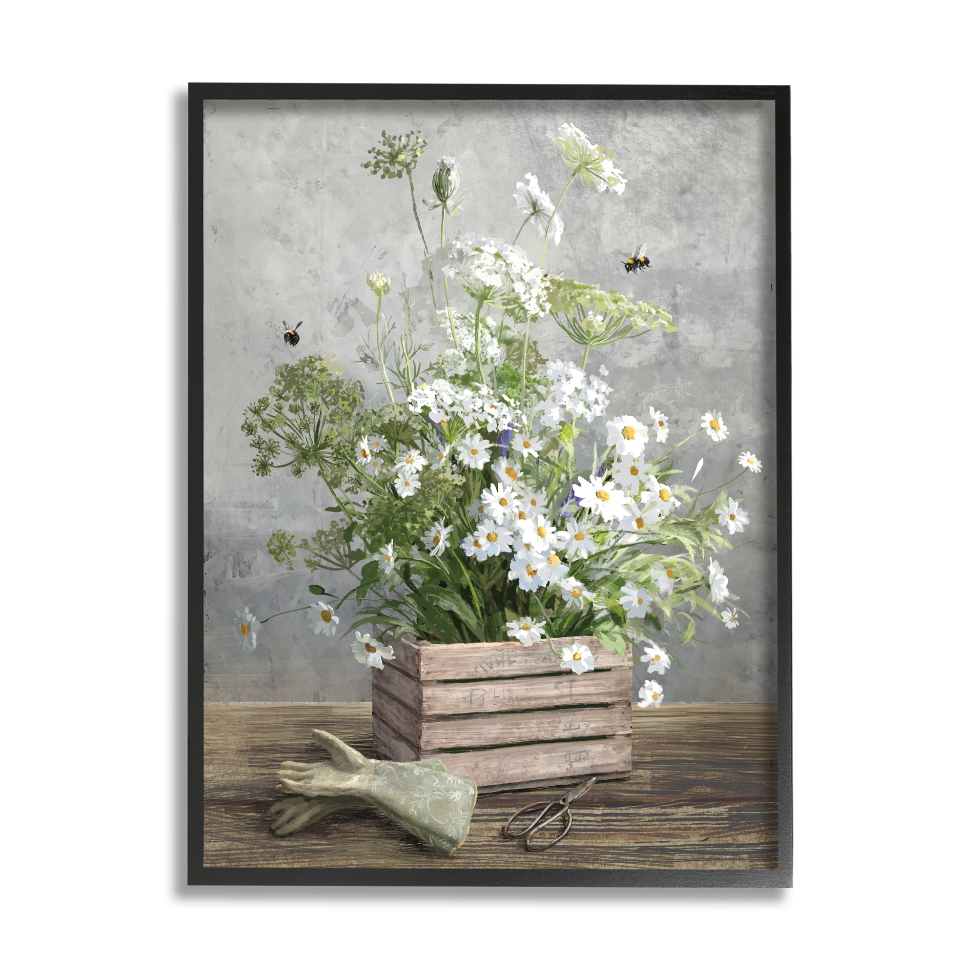 Stupell Industries Cottage Gardening Bouquet Botanical & Floral Painting Black Framed Art Print Wall Art, 24 x 30
