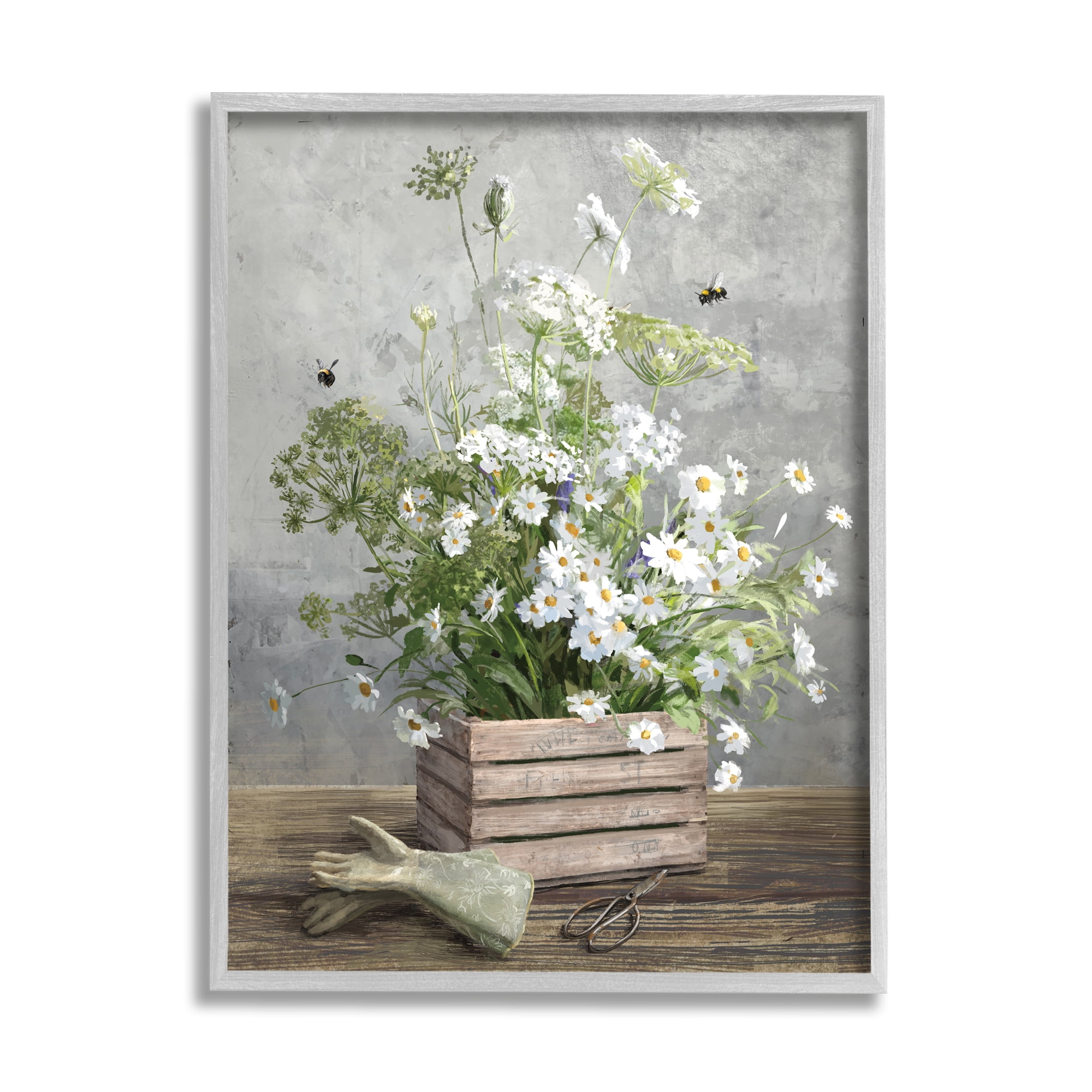 Gray Framed Cottage Gardening Bouquet Canvas Print, 11" x 14"