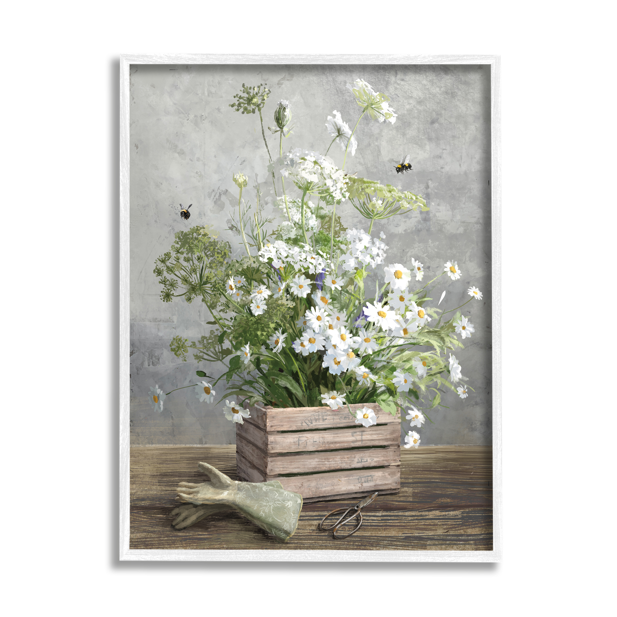 Stupell Industries Cottage Gardening Bouquet Botanical & Floral Painting White Framed Art Print Wall Art, 11 x 14