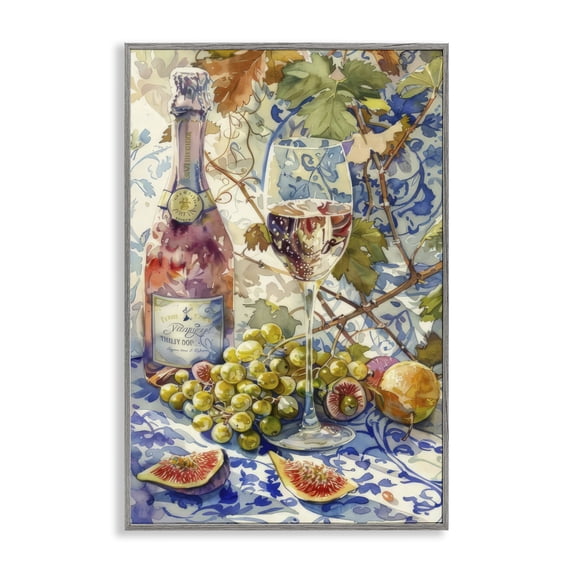 Stupell Industries Cottage Grapes & Wine Bottle Gray Framed Giclee Art, 16 x 24, by LSR Design Studio