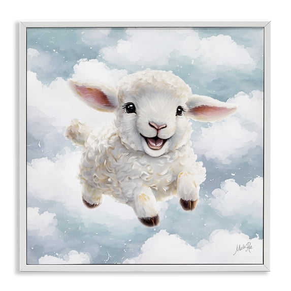 Stupell Industries Cottage Happy Lamb in Clouds White Framed Giclee Art, 17 x 17, by Marla Rae