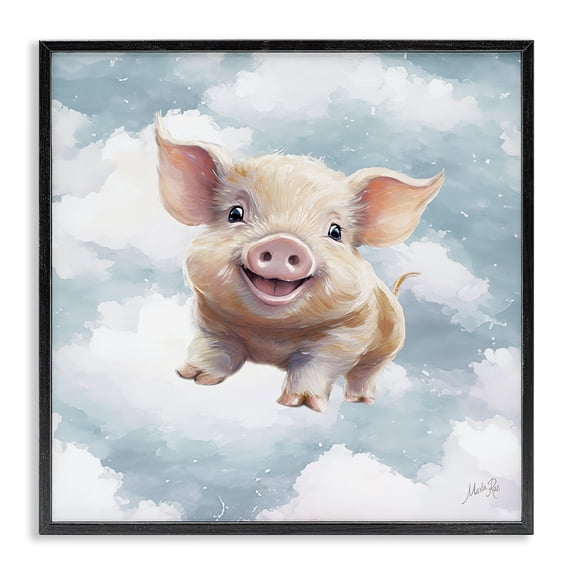 Stupell Industries Cottage Happy Piglet in Clouds Black Framed Giclee Art, 12 x 12, by Marla Rae