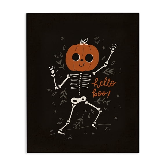 Stupell Industries Cottage Hello Boo Halloween Smiling Skeleton Canvas Art, 16 x 20, by Loni Harris