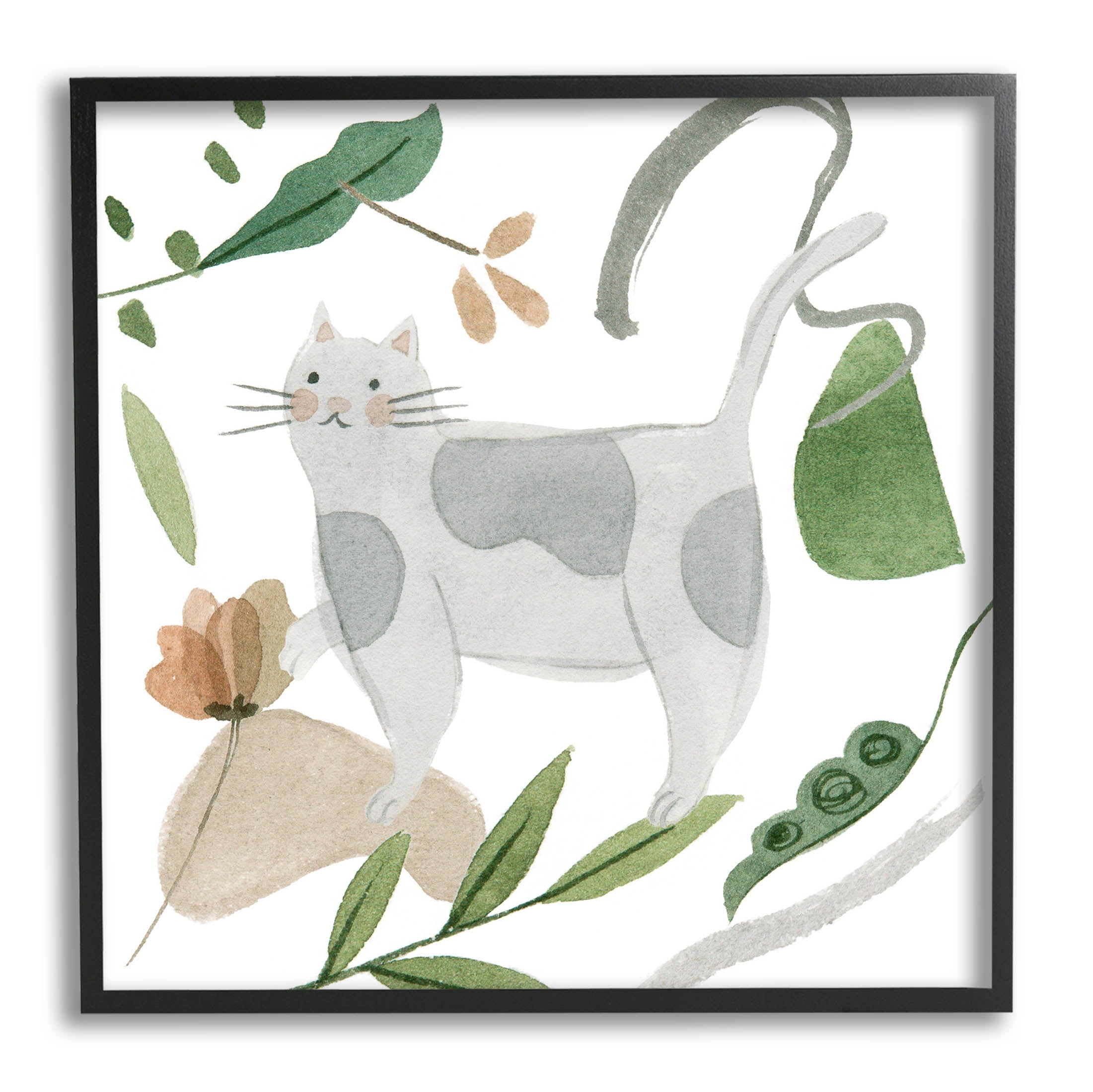 Stupell Industries Cottage Herbs Cat Arrangement Graphic Art Black Framed Art Print Wall Art, Design by Melissa Wang